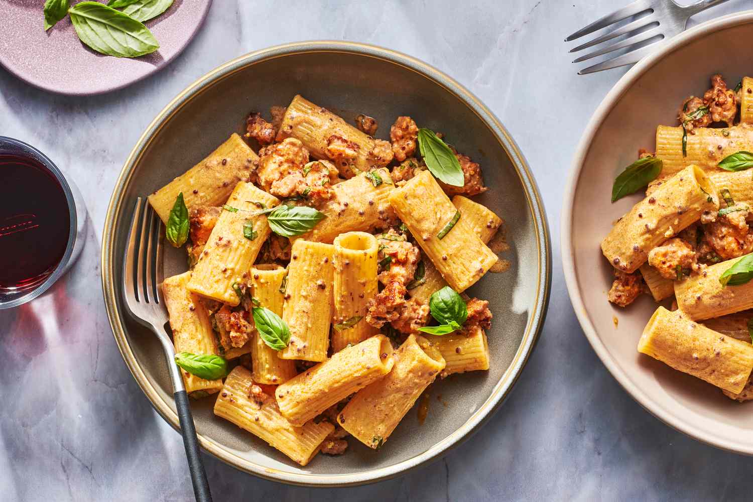Pasta with Sausage, Basil, and Mustard